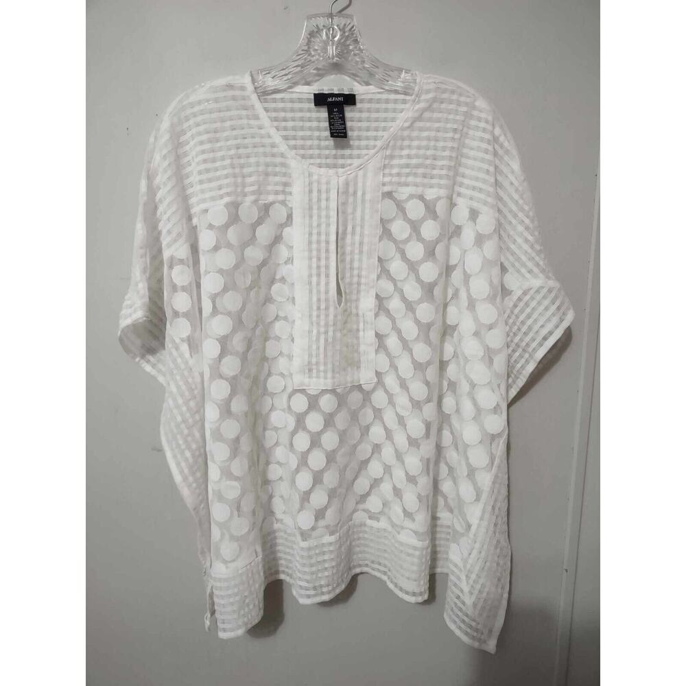 Alfani | White Sheer Polka Dot Blouse Size M